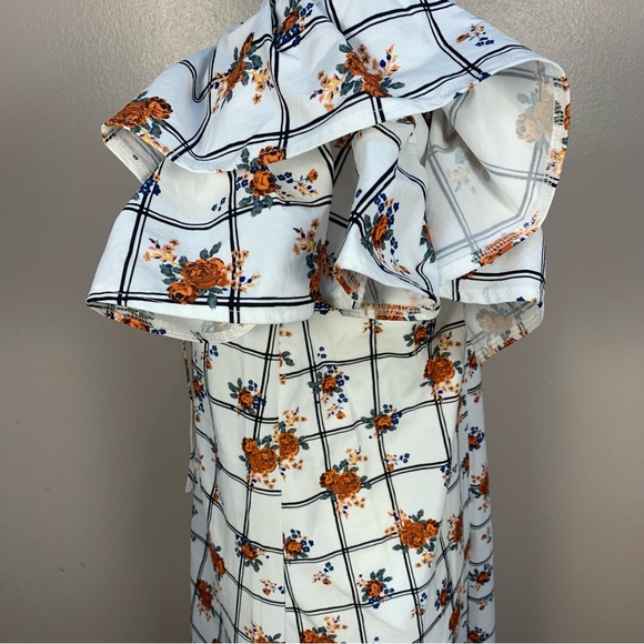 ZARA Ruffle Collar Floral Check Midi Dress - Picture 5 of 14